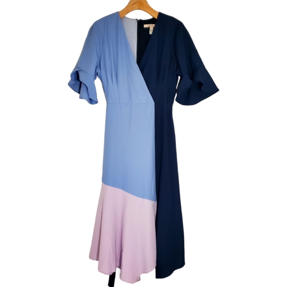 Anthropologie Hutch Women's Ombrr Colorblock Wrap Tie Waist Dress sz MED - Picture 4 of 8